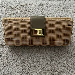Tan Woven Rattan Clutch with Gold Clasp